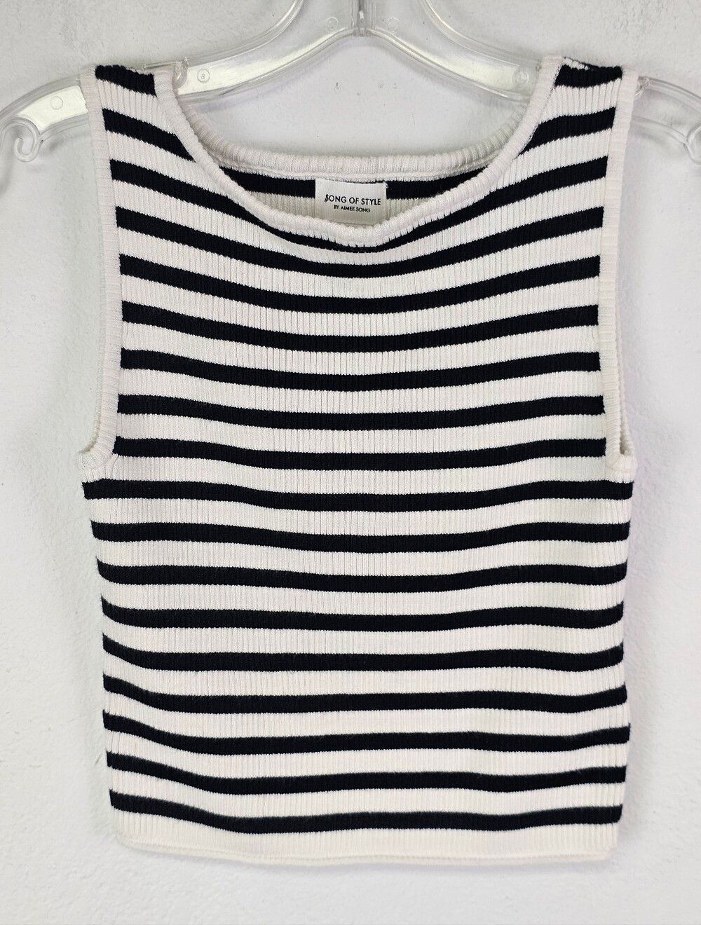Song Of Style Aimee Song NEW Sweater Tank Crop Black Stripe Sz S Nautical